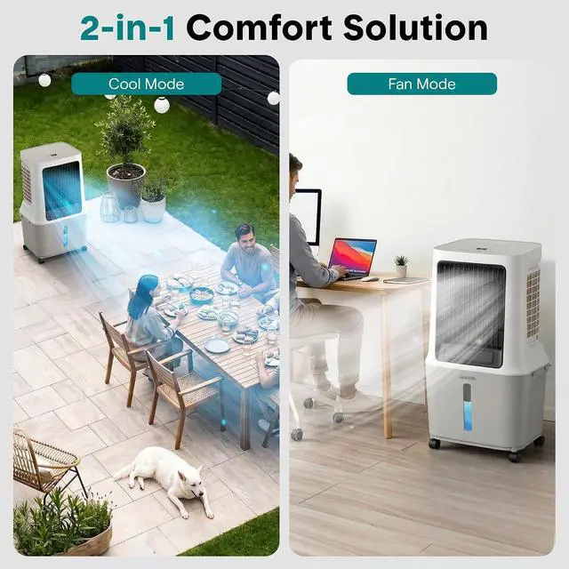 Alt view image 3 of 7 - SereneLife Portable Swamp Cooler Air Conditioner - 2500 CFM Airflow, 8 Gallon Water Tank Portable Evaporative Air Cooler for Room & Outdoors, WiFi, Humidifier & Fan Modes, Ice Packs & Remote Included