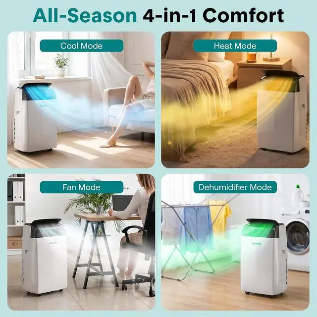 Alt view image 4 of 7 - SereneLife 12,000 BTU Portable Air Conditioner with Dehumidifier, Heat, & Fan | Wi-Fi Enabled Portable AC Unit for Wide Area Climate Control | Compact Standing Air Conditioner with Window Kit