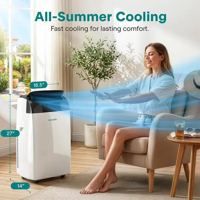 Alt view image 2 of 7 - SereneLife 14,000 BTU Portable Air Conditioner with Dehumidifier, Heat, & Fan | Portable AC Unit for Wide Area Climate Control | Compact Standing Air Conditioner with Window Kit