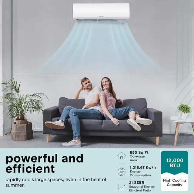 Alt view image 2 of 7 - SereneLife 12,000 BTU Mini Split Air Conditioner & Heat Pump 208/230V Indoor & Outdoor Wall-Mounted Units 20 SEER2 with WiFi, Installation Kit Included