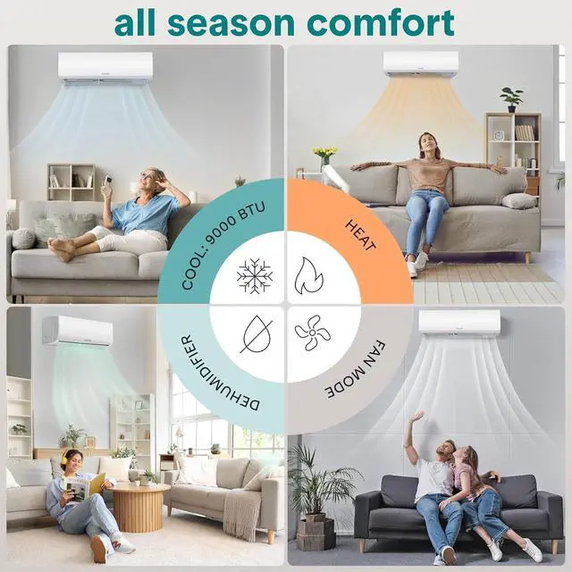 Alt view image 5 of 7 - SereneLife 9,000 BTU Mini Split AC/Heating System 115V Mini Split Air Conditioner with Heat Pump, WiFi, Fast Cooling & Heating for Home/Bedroom/Office Up to 450 Sq Ft