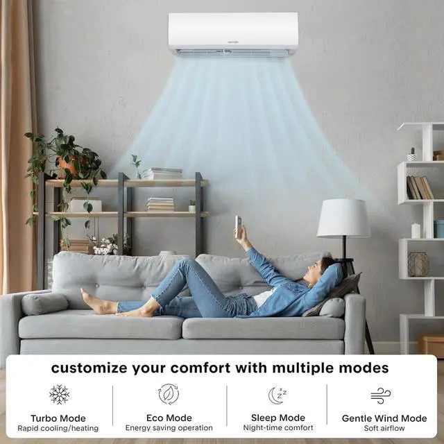 Alt view image 6 of 7 - SereneLife 9,000 BTU Mini Split AC/Heating System 115V Mini Split Air Conditioner with Heat Pump, WiFi, Fast Cooling & Heating for Home/Bedroom/Office Up to 450 Sq Ft