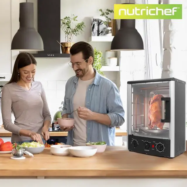 Alt view image 2 of 7 - Nutrichef Vertical Countertop Oven with Rotisserie, Bake, Broil, & Kebab Rack Functions - Adjustable Settings - 2 Shelves - 1500W - Thanksgiving Turkey - Includes Grill, Kebab skewer racks & bake pan