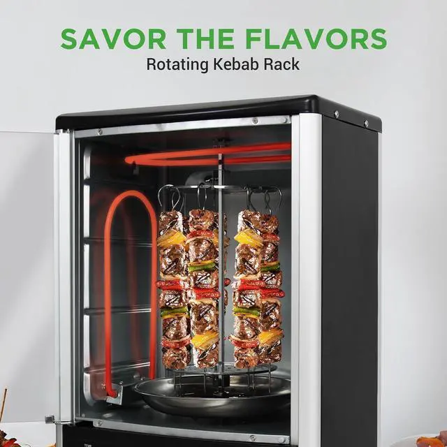 Alt view image 5 of 7 - Nutrichef Vertical Countertop Oven with Rotisserie, Bake, Broil, & Kebab Rack Functions - Adjustable Settings - 2 Shelves - 1500W - Thanksgiving Turkey - Includes Grill, Kebab skewer racks & bake pan