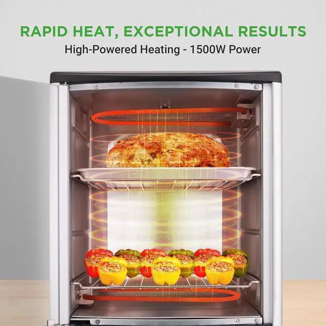 Alt view image 6 of 7 - Nutrichef Vertical Countertop Oven with Rotisserie, Bake, Broil, & Kebab Rack Functions - Adjustable Settings - 2 Shelves - 1500W - Thanksgiving Turkey - Includes Grill, Kebab skewer racks & bake pan