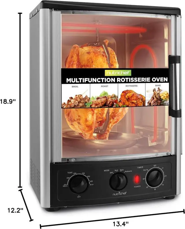 Alt view image 3 of 7 - Nutrichef Vertical Countertop Oven with Rotisserie, Bake, Broil, & Kebab Rack Functions - Adjustable Settings - 2 Shelves - 1500W - Thanksgiving Turkey - Includes Grill, Kebab skewer racks & bake pan