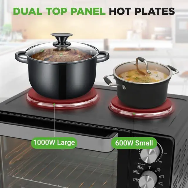 Alt view image 5 of 7 - NutriChef 30 Quart Kitchen Convection Oven & 2 Burner Cooker - 1500 Watt Oven - 7 Cook Functions Rotisserie, Cook, Bake, Broil & More - Includes Baking Tray, Skewers & Handles - 19.6 x 16.0 x 13.5 IN