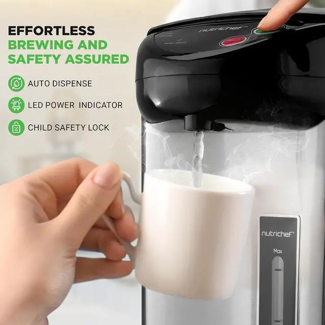 Alt view image 3 of 7 - NutriChef 5.2 Qt Electric Water Kettle, Portable, Quick Heating, 5 Liter Digital Kettle with 5 Temperature Settings, Safety Lock, Stainless Steel, 3 Dispensing Options, 8.46" x 11.2" x 16.5"