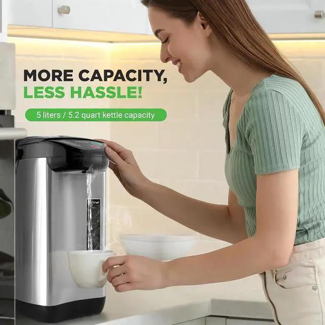 Alt view image 6 of 7 - NutriChef 5.2 Qt Electric Water Kettle, Portable, Quick Heating, 5 Liter Digital Kettle with 5 Temperature Settings, Safety Lock, Stainless Steel, 3 Dispensing Options, 8.46" x 11.2" x 16.5"