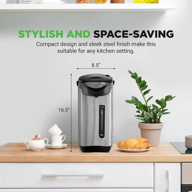 Alt view image 5 of 7 - NutriChef 5.2 Qt Electric Water Kettle, Portable, Quick Heating, 5 Liter Digital Kettle with 5 Temperature Settings, Safety Lock, Stainless Steel, 3 Dispensing Options, 8.46" x 11.2" x 16.5"