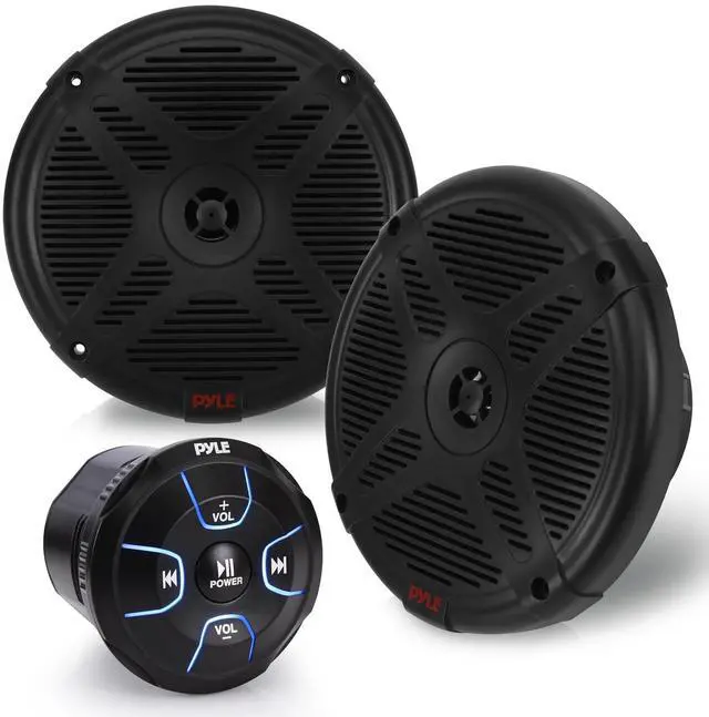 Main image of 6.5'' Dual Marine Speakers Kit - Waterproof-Rated w/Amplified Bluetooth Remote Control Receiver for Powersport Vehicles, IP65 Marine Grade Rating, 600 Watt Max Power - Pyle PLMRKT8