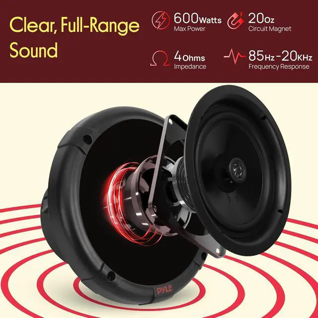 Alt view image 3 of 7 - 6.5'' Dual Marine Speakers Kit - Waterproof-Rated w/Amplified Bluetooth Remote Control Receiver for Powersport Vehicles, IP65 Marine Grade Rating, 600 Watt Max Power - Pyle PLMRKT8