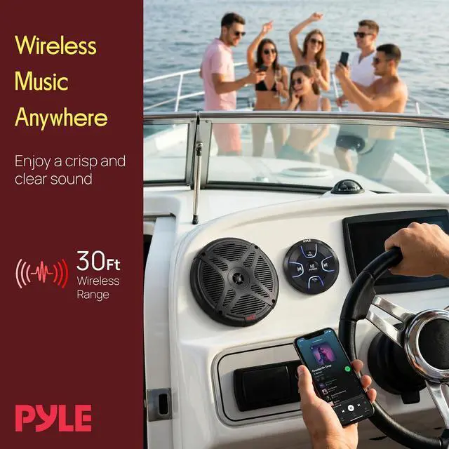 Alt view image 7 of 7 - 6.5'' Dual Marine Speakers Kit - Waterproof-Rated w/Amplified Bluetooth Remote Control Receiver for Powersport Vehicles, IP65 Marine Grade Rating, 600 Watt Max Power - Pyle PLMRKT8