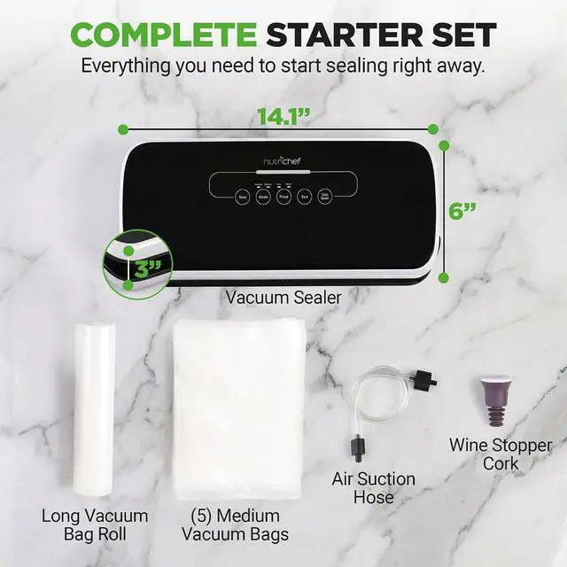 Alt view image 7 of 7 - NutriChef Automatic Vacuum Air Sealing System for Food Preservation with Starter Kit, Compact Design, Lab Tested, Dry & Moist Food Modes with Led Indicator Lights, Black