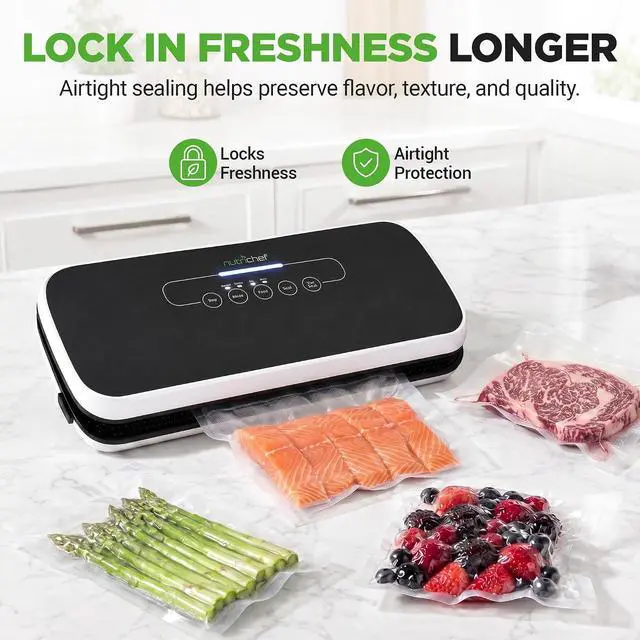Alt view image 2 of 7 - NutriChef Automatic Vacuum Air Sealing System for Food Preservation with Starter Kit, Compact Design, Lab Tested, Dry & Moist Food Modes with Led Indicator Lights, Black