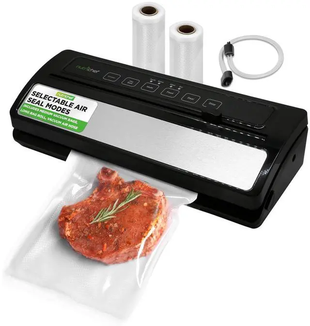 Main image of NutriChef Food Vacuum Sealer Machine, Stainless Steel & ABS Body, Automatic Sealing System for Dry and Moist Foods, LED Touch Controls, Includes Bags, Hose & Roll Cutter, 110W Suction Power, 14"x6"