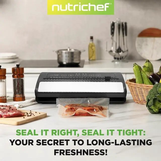 Alt view image 6 of 7 - NutriChef Food Vacuum Sealer Machine, Stainless Steel & ABS Body, Automatic Sealing System for Dry and Moist Foods, LED Touch Controls, Includes Bags, Hose & Roll Cutter, 110W Suction Power, 14"x6"