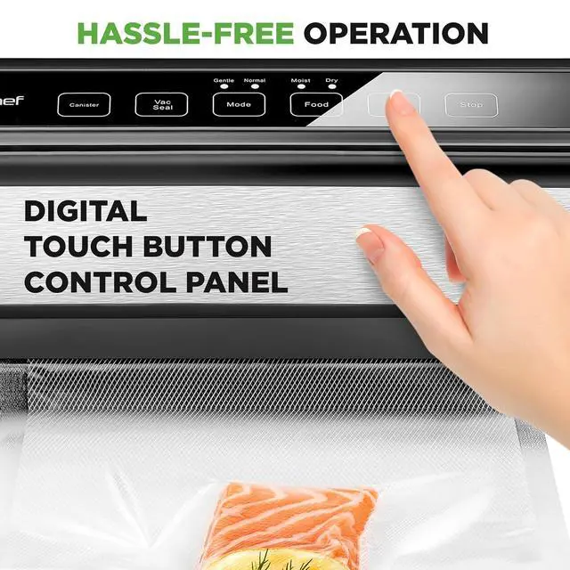 Alt view image 4 of 7 - NutriChef Food Vacuum Sealer Machine, Stainless Steel & ABS Body, Automatic Sealing System for Dry and Moist Foods, LED Touch Controls, Includes Bags, Hose & Roll Cutter, 110W Suction Power, 14"x6"