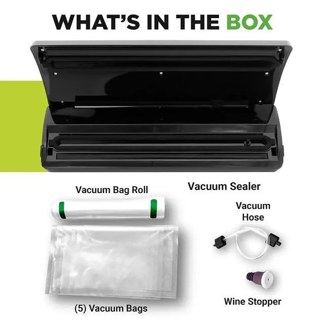Alt view image 7 of 7 - NutriChef Food Vacuum Sealer Machine, Stainless Steel & ABS Body, Automatic Sealing System for Dry and Moist Foods, LED Touch Controls, Includes Bags, Hose & Roll Cutter, 110W Suction Power, 14"x6"