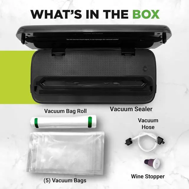 Alt view image 7 of 7 - NutriChef Food Vacuum Sealer Machine, Stainless Steel Automatic Air Sealing System for Dry/Moist Foods, LED Touch Controls, Includes Vacuum Hose, Bag Roll and Wine Stopper, 110W Suction Power, 14"x6"