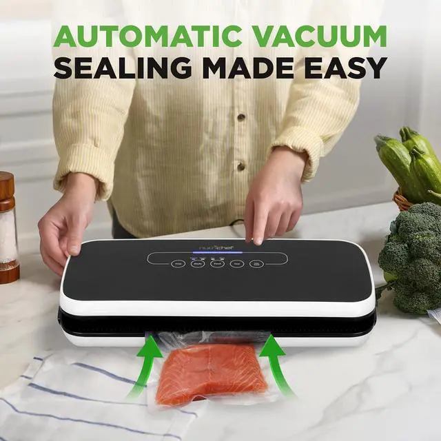 Alt view image 3 of 7 - NutriChef Vacuum Sealer Machine for Food Automatic Food Sealer with Dry & Moist Modes, LED Controls, Starter Kit with Bags, Roll, Hose & Wine Stopper, Compact (Black)