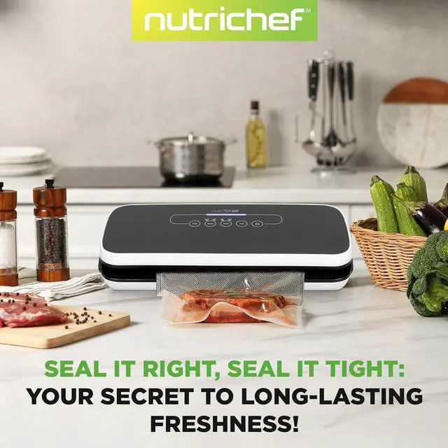 Alt view image 6 of 7 - NutriChef Vacuum Sealer Machine for Food Automatic Food Sealer with Dry & Moist Modes, LED Controls, Starter Kit with Bags, Roll, Hose & Wine Stopper, Compact (Black)