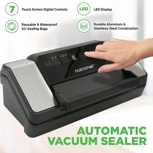 Alt view image 3 of 7 - NutriChef Premium Vacuum Sealer Machine Automatic, Powerful Food Vacuum Sealer Machine with Bags, Touchscreen, Cutter & Multi-Modes for Dry, Moist & Soft Food Storage, Prep, and Sous Vide Cooking
