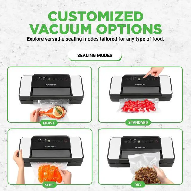 Alt view image 4 of 7 - NutriChef Premium Vacuum Sealer Machine Automatic, Powerful Food Vacuum Sealer Machine with Bags, Touchscreen, Cutter & Multi-Modes for Dry, Moist & Soft Food Storage, Prep, and Sous Vide Cooking