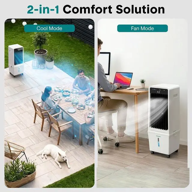 Alt view image 3 of 7 - SereneLife Evaporative Air Cooler with 15 L Detachable Water Tank, Air Cooler with 1500 CFM Cooling Power, Indoor Outdoor Oscillating System with Wheels, Remote & Ice Packs, (Black & White)