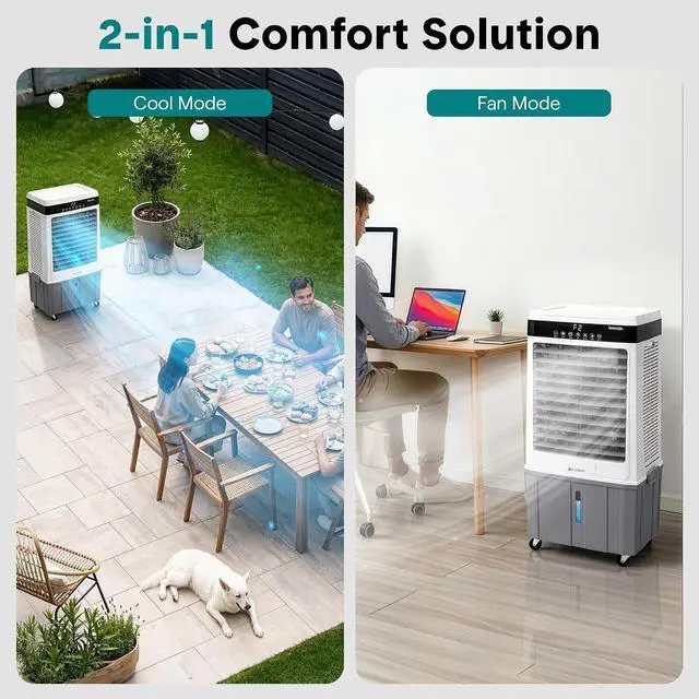 Alt view image 3 of 7 - SereneLife Portable Air Cooler with 2800 CFM Power High-Performance Evaporative Air Cooler for Indoor and Outdoor Spaces, 35 L Tank, 60° Oscillation, 12-Hour Timer, Remote Control Cooling System