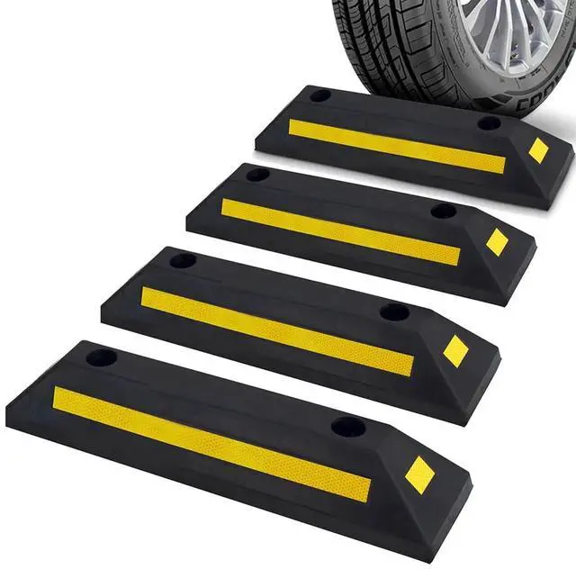 Main image of Pyle Curb Garage Vehicle Floor Safety Heavy Duty Rubber Parking Lot Driveway Stopper, for Car Vans Trucks Tire Wheel Guide Block Protect Bumper, 4 Pack PCRSTP11X4, Multicolored