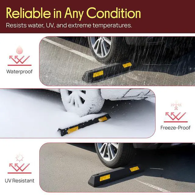 Alt view image 4 of 7 - Pyle Curb Garage Vehicle Floor Safety Heavy Duty Rubber Parking Lot Driveway Stopper, for Car Vans Trucks Tire Wheel Guide Block Protect Bumper, 4 Pack PCRSTP11X4, Multicolored