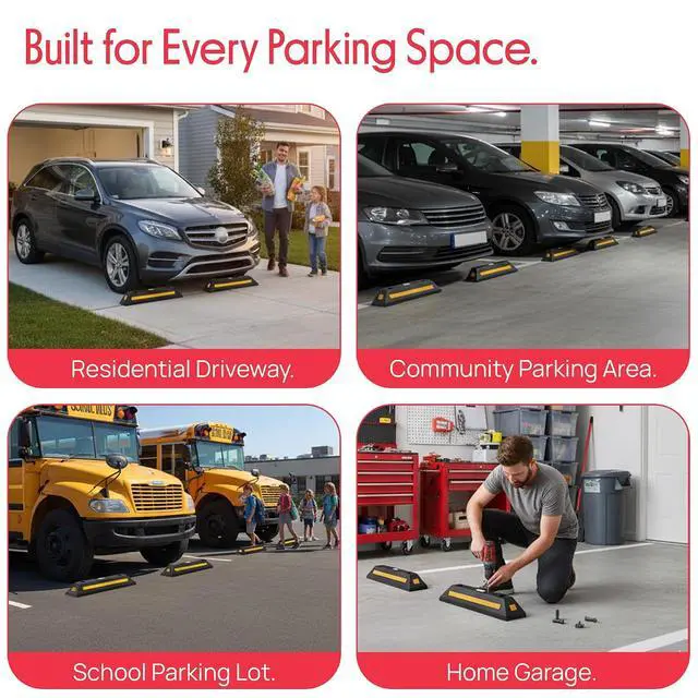 Alt view image 6 of 7 - Pyle Curb Garage Vehicle Floor Safety Heavy Duty Rubber Parking Lot Driveway Stopper, for Car Vans Trucks Tire Wheel Guide Block Protect Bumper, 4 Pack PCRSTP11X4, Multicolored