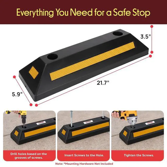 Alt view image 7 of 7 - Pyle Curb Garage Vehicle Floor Safety Heavy Duty Rubber Parking Lot Driveway Stopper, for Car Vans Trucks Tire Wheel Guide Block Protect Bumper, 4 Pack PCRSTP11X4, Multicolored