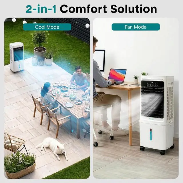 Alt view image 7 of 7 - SereneLife Tower Fan, Smart Stand Up Bladeless Tower Fan with WiFi and Remote Control, 1700 CFM High Velocity Output, 25 Liter Detachable Water Tank, Boosted AC Flow with 4 Ice Packs Included