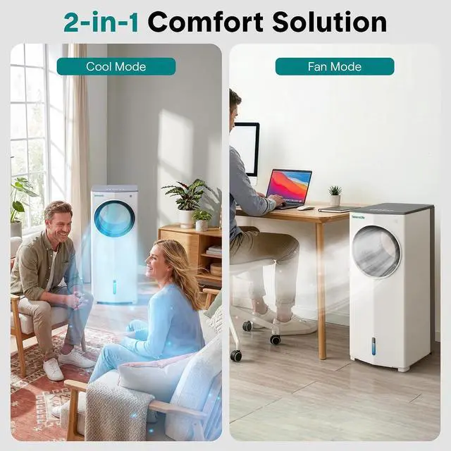 Alt view image 3 of 7 - SereneLife Portable Evaporative Air Cooler with 4L Detachable Water Tank, 1800 CFM Evaporative Cooler with Remote & Ice Packs, Indoor Outdoor Air Cooler Portable for Room Use, (White & Gray)