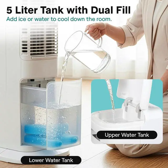 Alt view image 6 of 7 - SereneLife Evaporative Air Cooler Tower Fan with Remote, 5L Water Tank, 4 Ice Boxes, 3 Speeds, 60° Oscillation, Quiet Portable Swamp Cooler, Cooling Fan for Bedroom, Home, Office, Dorm