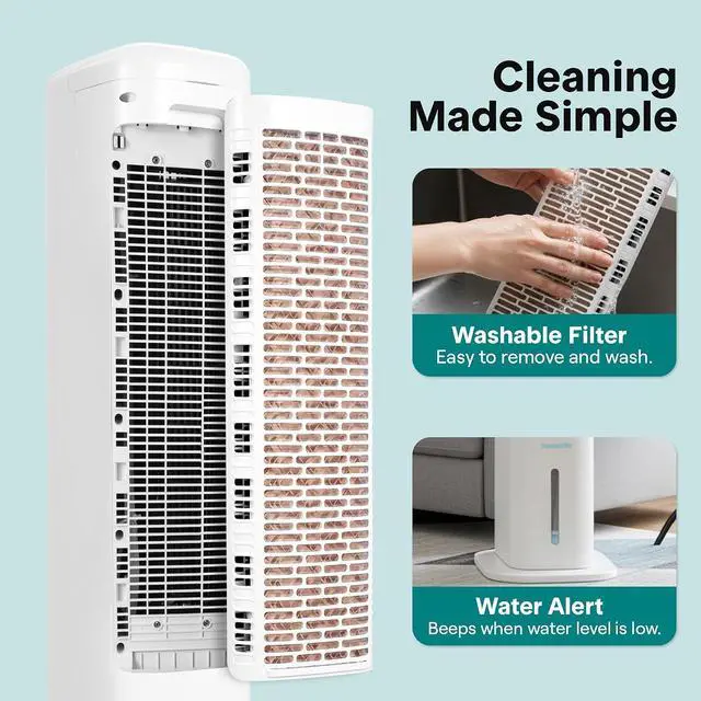Alt view image 7 of 7 - SereneLife Evaporative Air Cooler Tower Fan with Remote, 5L Water Tank, 4 Ice Boxes, 3 Speeds, 60° Oscillation, Quiet Portable Swamp Cooler, Cooling Fan for Bedroom, Home, Office, Dorm