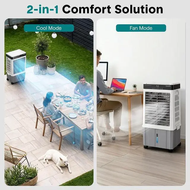 Alt view image 3 of 7 - SereneLife Portable Air Cooler with 2200 CFM Power - High-Performance Evaporative Air Cooler for Indoor and Outdoor Spaces, 21 L Tank, Oscillation, 24-Hour Timer, Remote Control Cooling System