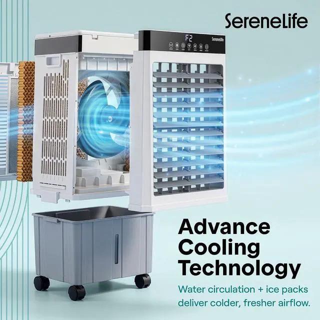 Alt view image 5 of 7 - SereneLife Portable Air Cooler with 2200 CFM Power - High-Performance Evaporative Air Cooler for Indoor and Outdoor Spaces, 21 L Tank, Oscillation, 24-Hour Timer, Remote Control Cooling System