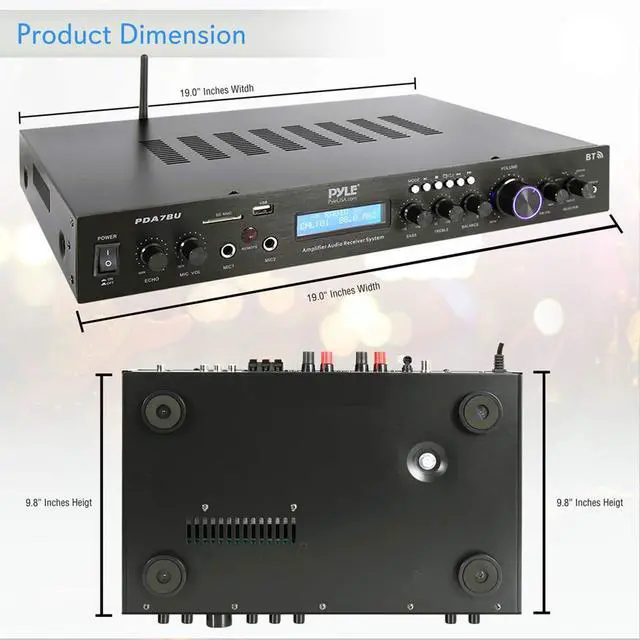 Alt view image 7 of 7 - Pyle Bluetooth Home Theater Amplifier - 200 Watts into 5 Channels with Subwoofer Out, Easy Karaoke - Dual Mic, Wireless Streaming, USB/SD with MP3 player, RCA Input, FM Radio, LCD Display - PDA7BU