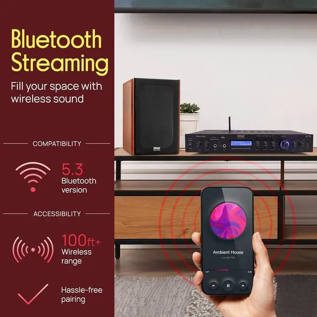 Alt view image 4 of 7 - Pyle 5 Channel Rack Mount Bluetooth Amplifier Receiver - 200 Watt Home Theater Amp, Bluetooth Wireless Streaming, MP3/USB/SD/AUX, Digital ID3 LCD Display - PDA7BU.5