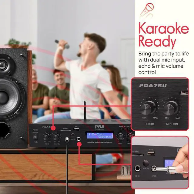 Alt view image 7 of 7 - Pyle 5 Channel Rack Mount Bluetooth Amplifier Receiver - 200 Watt Home Theater Amp, Bluetooth Wireless Streaming, MP3/USB/SD/AUX, Digital ID3 LCD Display - PDA7BU.5