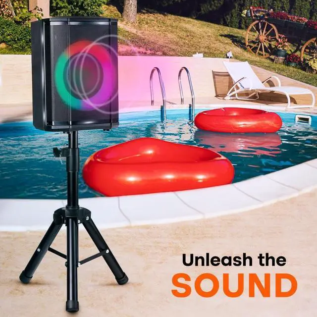 Alt view image 7 of 7 - Pyle Portable Bluetooth Speaker with 8" Inch Woofer, TWS, Mic Input, USB/SD/FM Radio, Colorful Ring Lights, 120 W Rechargeable Battery, Tripod Stand & Speaker Bag, Hi-Fi Sound, Outdoor/Indoor Use