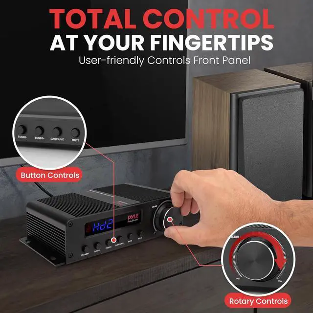 Alt view image 5 of 7 - Pyle 100W 5 Channel Audio Amplifier - Wireless Bluetooth Home Theater Power Stereo Receiver with Surround Sound w/HDMI, AUX, FM Antenna, Subwoofer Speaker Input, 12V Adapter - PFA540BT.6