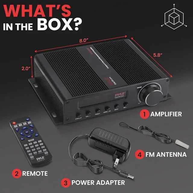 Alt view image 6 of 7 - Pyle 100W 5 Channel Audio Amplifier - Wireless Bluetooth Home Theater Power Stereo Receiver with Surround Sound w/HDMI, AUX, FM Antenna, Subwoofer Speaker Input, 12V Adapter - PFA540BT.6
