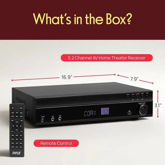 Alt view image 7 of 7 - Pyle 5.2 Channel Bluetooth Home Theater Amplifier, 240 watts Peak Power, Microphone Input with Echo for Karaoke, ARC Hi-Def Input, USB-A Input with MP3 Player, FM Radio - PT875BT