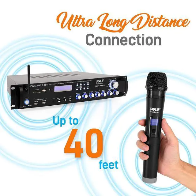 Alt view image 4 of 7 - Pyle Bluetooth Multi-Channel Hybrid Pre-Amplifier System - 3000W Home Audio Rack Mount Stereo Power Amplifier Receiver w/ Radio, USB, UHF, Dual Wireless Karaoke mic, Speaker Sound System - PWMA4004BT