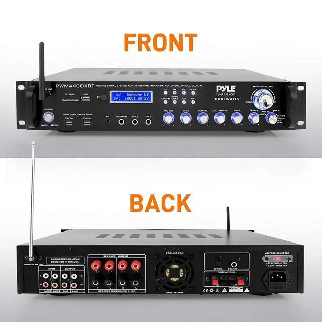 Alt view image 3 of 7 - Pyle Bluetooth Multi-Channel Hybrid Pre-Amplifier System - 3000W Home Audio Rack Mount Stereo Power Amplifier Receiver w/ Radio, USB, UHF, Dual Wireless Karaoke mic, Speaker Sound System - PWMA4004BT