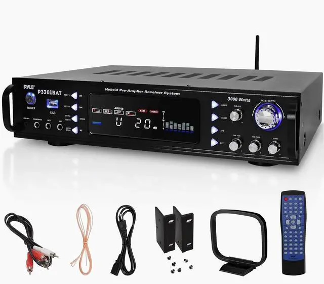 Main image of Pyle Bluetooth Home Stereo Amplifier - Hybrid Multi-Channel 3000 Watt Power Amplifier Home Audio Receiver System w/ AM/FM Radio, MP3/USB,AUX,RCA Karaoke Mic in - Rack Mount, Remote - P3301BAT